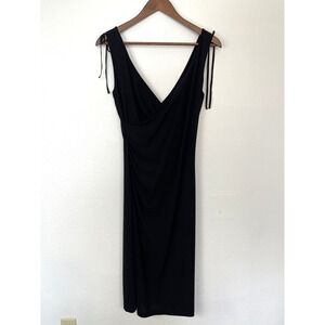Banana Republic Midi Dress Womens Size S Black Wrap Front Cocktail Party LBD NWT